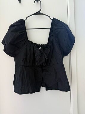 torrid Black Puff Sleeve Square Neck Top with Front Tie